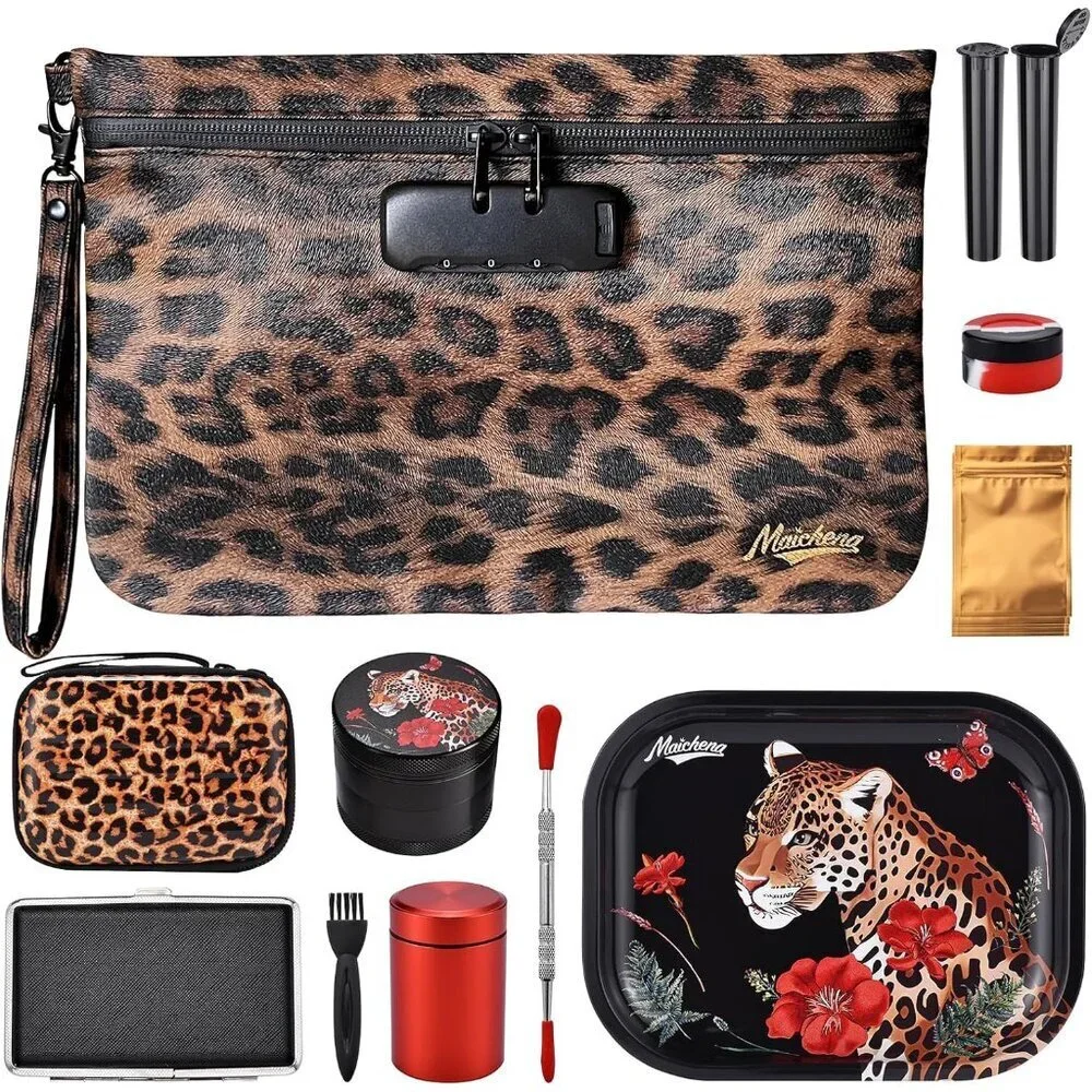 Travel Storage Bag Faux Leather Leopard Compact Lockable Organizer for Cosmetics